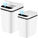 2 Pack Automatic Touchless Garbage Bin, 12L & 18L Small Motion Sensor Smart Bin, Slim Waterproof Electric Bin for Bedroom, Bathroom, Office, Living Room, (White)