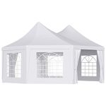 Outsunny 6.8x5M Octagonal Marquee Gazebo, Heavy Duty Wedding Party Tent with Sides and Doors, White