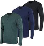 Real Essentials 3 Pack Mens Cotton Long Sleeve Henley T-Shirt Placket Casual Workwear Fashion Shirts Relaxed Fit Soft Lounge Active Athletic Workout Dry Fit Baseball Sleep Winter-Set 4, L