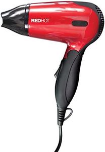 Red Hot 37070 1200W Travel Hair Dryer with Folding Handle/Dual Voltage / 2 Heat Settings/Compact & Lightweight/Red Coloured