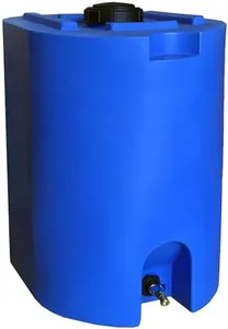 WaterPrepared 55 Gallon Unique Space Saving Stackable Design Utility Water Tank with Large Cap for Easy Filling and Spigots, Blue