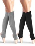 SATINIOR 2 Pairs Stirrup Leg Warmers Straight over the Knee Socks 21.65 Inch for Women (Black, Gray)