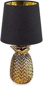 Navaris Lámpara de mesa con forma de piña - Iluminación con rosca E14 para mesita de noche con pantalla de tela - Decoración de sobremesa de 35 CM