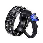 ANAZOZ Stainless Steel Rings Personalized,Set Wedding Rings Men and Women 8MM Black Ring Round and Heart with Cubic Zirconia Ring Size Women R 1/2 + Men R 1/2