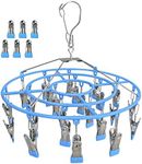 Funamily Clothes Drying Rack,Stainless Steel Laundry Drip Hanger with 24 Clips, Heavy Duty Round Swivel Windproof Hook Underwear Hanger for Drying Towel, Bras, Sock,Lingerie, Baby Clothes (Blue)