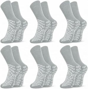 HCS Bariatric Non-Slip Hospital Socks with Grips for Women & Men (6 Pairs) - 360 All-Around Tread Non-Slip Sock for Elderly/Seniors - Hospital Grip Socks, Fall Risk Patient Slippers (Gray)