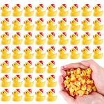 JOISHOP 50pcs Mini Ducks, Resin Mini Christmas Ducks Little Small Tiny Plastic Ducks with Christmas Hat for Christmas Party Bag Fillers Indoor Decoration