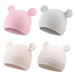 JANGANNSA Cotton Newborn Baby Boys Hat Cute Infant Toddler Baby Beanie for Girls Newborn Hospital Hat Spring Autumn (Bear(White+Pink+Gray+Beige), Preemie/Newborn)