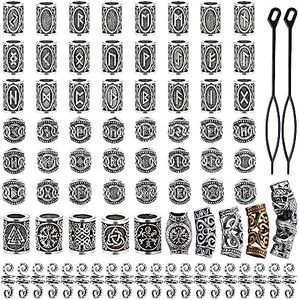 80 Pcs Beard Beads Antique Norse Hair Tube Beads Dreadlocks Beads for Hair Braiding Bracelet Pendant Necklace Silver DIY Jewelry Hair Decoration（Silver and Ancient Gold）