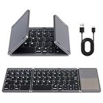 LAMA Folding Bluetooth Keyboard, Mini Wireless Keyboard with Touchpad, Portable Ultra-Slim Foldable Keyboard for iPad Tablet Smartphone iOS Android Windows PC, Gray+Black