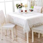 MONKDECOR Cut Work Designer Plain Lace 6 Seater Dining Table Cover (Size-60x90 Inches)- White