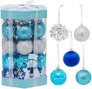 Juvale 35-Piece Mini Christmas Ornaments - Shatterproof Blue & Silver Christmas Ornaments, 1.8 Inch Christmas Balls, Glitter Ornaments for Hanging on Indoor & Outdoor Christmas Trees