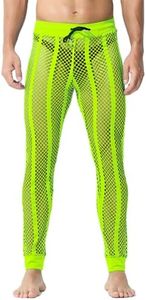 YINYOUYU Men's Fishnet Pants Drawstring Mesh See Through Bottoms Leggings Muscle Long Pants XXL Green