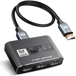 avedio links 8K@60Hz HDMI 2.1 Switch 3 in 1 Out, 4K@120Hz HDMI Switcher Selector Box, Aluminum Alloy 3x1 HDMI Hub with 48Gbps, for Game Console, Fire Stick, PS5, Xbox (Black)