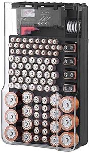The Battery Storage Case,Organizer with Hinged Clear Cover, with Battery Tester, Holds 93 Batteries Various Sizes, Black