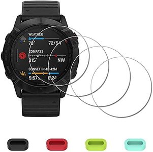 iDaPro [4 Pack Screen Protector for Garmin fenix 6X Pro / 6X Pro Solar/ 6X 51mm Watch + Silicone Anti-dust Plugs Tempered Glass Anti-Scratch Bubble-Free