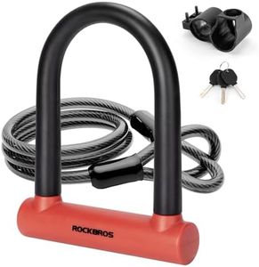ROCKBROS U Lock Bike U Lock with Cable Heavy Duty Bike Lock Bicycle U Shackle 21mm U-Lock 4 ft Cable Mounting Bracket Scooter Motorcycles Combination Lock 3 Keys Anti Theft