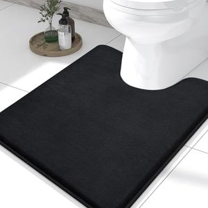 Smiry Memory Foam U-Shaped Toilet Bathroom Rugs 24" x 20",Extra Soft Absorbent Non-Slip Contoured Rugs, Machine Washable Contour Bath Mats for Bathroom Toilet, Black