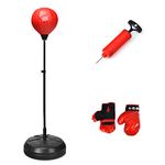 GYMAX Punching Ball, Inflatable Free Standing Boxing Ball with Boxing Gloves, Air Pump and Holder, Height-adjustable Punching Bag for Children & Teenagers & Adults (122-154cm)