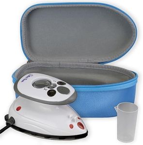 The Quilted Bear Mini Iron - Lightweight Travel Steam Iron With Ceramic Sole Base Plate & Temperature Gauge for Crafting or Clothes (Blue)