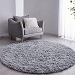 BRICHOEE Grey Round Rug 4 feet Super Soft Fluffy Shag Circle Area Rugs for Kid's Bedroom, Fuzzy Plush Shaggy Circular Rug for Teen's Room, Cute Non-Slip Home Decor Navy Blue Carpet for Nursery Room