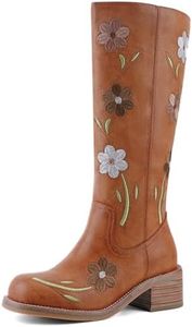 VBDB Mid Calf Boots for Women Square Toe Chunky Block Heel Long Boots Comfortable Low Heels Casual Fashion Campus Shoes Spring Summer Style for Dating, Dressy Everyday Chic Size8.5