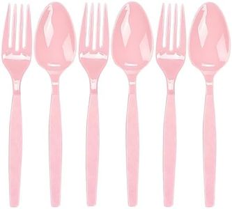 Fun Express - Pink Fork/spoon Plastic Cutlery Set - Party Supplies - Solid Tableware - Cutlery - 16 Pieces