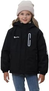 Girls' Waterproof Winter Ski Jacket – Warm Fleece Lined Windproof Snow Coat with Hood for Outdoor Adventure Black 13-14
