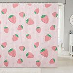 Strawberry Print Bathroom Curtain Kids Girls Kawaii Pink Strawberry Shower Curtain Cute Fruit Bath Curtains for Bathtubs Girl Stalls Decor Lightweight Waterproof Kids Bathroom Accessories 72"x84"