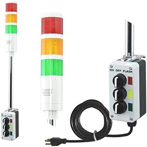 Signaworks 3 Stack Super Bright LED Andon Tower Light, 3 Pos On-Off-Flash, Red/Amber/Green, 8 ft Industrial Power Cord, Plug & Play Ready, 3 Prong Plug Meets OHSA Standard * Made in USA *