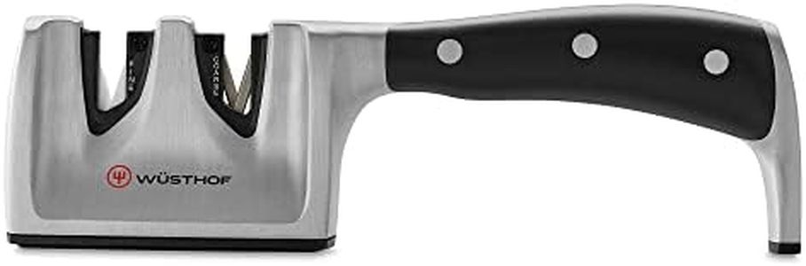 Wüsthof Classic Ikon Pull Through Knife Sharpener – Dual Stage Ceramic Disc Manual Sharpener for Straight, Serrated and Scalloped Blades with Non-Slip Base, Left or Right Hand Use