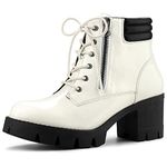 Allegra K Women's Chunky Heel Lace Up Zipper White Combat Boots 10 M US