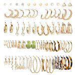CASSIECA 38 Pairs Gold Earrings Set for Women Girls Boho Drop Dangle Earrings Pack Fashion Pearl Multipack Statement Earrings Bulk Acrylic Hoop Earrings for Gift