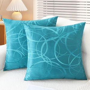 CaliTime Throw Pillow Covers Pack of 2 Modern Shining & Dull Contrast Circles Rings Accent Geometric Cushion Cases Shells for Couch Sofa Home Decor 22 X 22 Inches Lake Blue