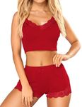 RSLOVE Women Sexy Pajama Set Loungewear Two-Piece Cami Short Set PJ Sets Sleepwear Red L