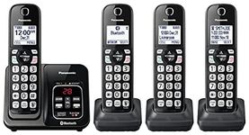 Panasonic Expandable Cordless Phone System with Link2Cell Bluetooth, Voice Assistant, Answering Machine and Call Blocking - 4 Cordless Handsets - KX-TGD664M (Metallic Black)