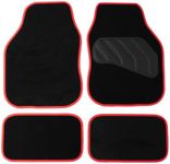 Sakura Floor Mats For Cars SS5466 - 'Pastel' Black Carpet With Red Trim - Full Set Of 4 Universal Fit - Hard-Wearing Pile, Anti-Slip Backing, Heelpad, UK Made.