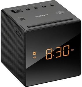 Sony Compact AM/FM Alarm Clock Radio Battery Back-Up, Adjustable Brightness Control, Programmable Sleep Timer, Daylights Savings Time Adjustment, Black Finish