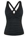 Firpearl Women's Underwire Tankini Top Only Twist V Neck Swimsuits for Big Busted Ruched Tummy Control Bathing Suits Top, Black, 18