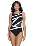 Miraclesuit Women's Swimwear Spectra Somerpointe Shelf Bra One Piece Swimsuit, Black/White, 14