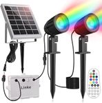 Linke RGB Solar Spot Lights Outdoor, 2 in 1 Colour Changing Solar Landscape Spotlights, Remote Control, Dusk to Dawn, Solar Powered Wall Lights IP66 for Garden Path Patio Tree Fence Statue