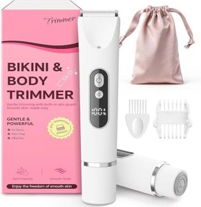 Cool Hair Bikini Trimmer for Women,Smooth Electric Razor for Sensitive Skin, IPX7 Waterproof Wet & Dry Cordless Body Shaver & Grooming Set for Bikini Area, Pubic Hair, Face, Underarms & Legs (White)