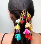 Radhvini Collections Flower and Feather Long Ribbon Tassel Rubber Band Hair ties Hair Accessory Set (Multi)