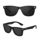 LUENX Polarized Sunglasses for Men Women UV400 Protection Non-mirrored Black Lens Matte Black Square Frame 54MM