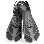 Lealinga Snorkel Fins, Swim Fins Flippers Adult Adjustable Snorkeling Diving for Adult Men Women Unisex, Travel Size Open Heel Swimming Flippers Training Fins with Mesh Bag