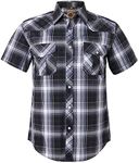 Coevals Club Men's Western Cowboy Short Sleeve Pearl Snap Casual Plaid Work Shirts (Black & Gray #9, XL)