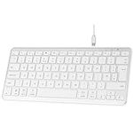 Qulose Bluetooth Wireless Keyboard, Mini Keyboard Rechargeable USB-C with Media Hotkeys, Ultra Slim Ergonomic, Compatible with Apple macOS/iOS/Windows/Android, UK Layout Compact-Silver