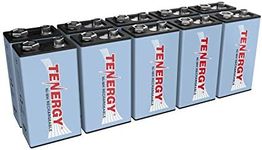 Tenergy 9V NiMH Battery, High Capacity 250mAh Rechargeable 9 Volt Batteries for Smoke Detector/Alarms, TENS Unit, Metal Detector, and More (10 Pack)