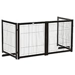 PawHut Wooden Dog Gate Foldable Pet Fence for Small & Medium Dogs 4 Panel with Support Feet Freestanding Safety Barrier for House Doorway Stairs Coffee