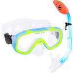 Kids Snorkel Set, Dry Top Snorkel Mask, Anti-Fog Tempered Glass Diving Mask Snorkeling Gear for Kids Youth Boys Girls Junior Age 5-12 (Blue+Yellow)